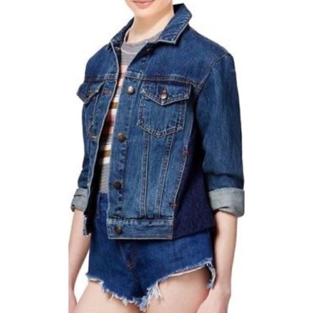 Free People Lace Paneled Jean Jacket